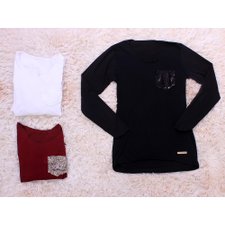 Kit 3 Blusas De Manga Longa Com Lantejola Kit 3 Blusas De Manga Longa Com Lantejola