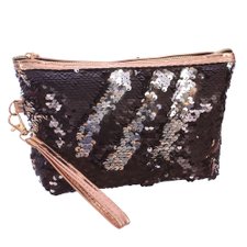 Necessaire Feminina Bicolor Em Lantejoulas Com Alça De Mão Necessaire Feminina Bicolor Em Lantejoulas Com Alça De Mão