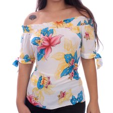 Blusa Ciganinha Estampada Manga Curta Com Amarração Blusa Ciganinha Estampada Manga Curta Com Amarração