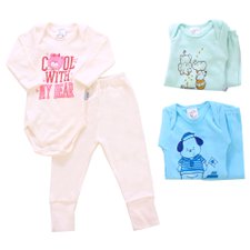 Kit 3 Conjuntinhos Longos Body's + Mijão Estampado Bebês Kit 3 Conjuntinhos Longos Body's + Mijão Estampado Bebês