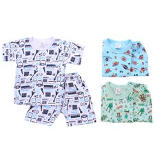 Kit 3 Pijamas Verão Estampados Para Bebês Masculino Kit 3 Pijamas Verão Estampados Para Bebês Masculino