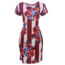 Vestido Midi Social Suplex Listrado E Floral Feminino Vestido Midi Social Suplex Listrado E Floral Feminino