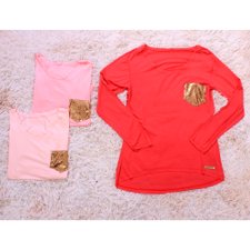 Kit 3 Blusas Manga Longa Com Bolso Bordado Em Lantejola Kit 3 Blusas Manga Longa Com Bolso Bordado Em Lantejola
