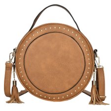 Bolsa Luxo Redonda Alto Relevo Com Tachas E Tassel Bolsa Luxo Redonda Alto Relevo Com Tachas E Tassel