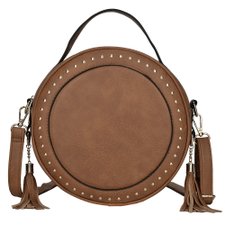 Bolsa Luxo Redonda Alto Relevo Com Tachas E Tassel Bolsa Luxo Redonda Alto Relevo Com Tachas E Tassel
