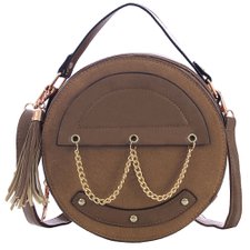 Bolsa Luxo Redonda Feminina Em Alto Relevo Com Correntes E Tassel Bolsa Luxo Redonda Feminina Em Alto Relevo Com Correntes E Tassel