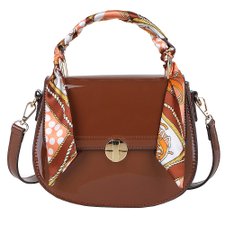 Bolsa Baú Verniz Luxo Feminina Oval Com Lenço Colorido Removível Bolsa Baú Verniz Luxo Feminina Oval Com Lenço Colorido Removível