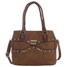 Bolsa Satchel Feminina Em Alto Relevo Com Tachas Coloridas E Spikes Bolsa Satchel Feminina Em Alto Relevo Com Tachas Coloridas E Spikes