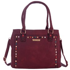 Bolsa Feminina Satchel Alto Relevo Com Tachas Coloridas E Pingente Bolsa Feminina Satchel Alto Relevo Com Tachas Coloridas E Pingente