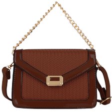Bolsa Baú Feminina Em Tressê Com Alça De Corrente E Detalhe Envernizado Bolsa Baú Feminina Em Tressê Com Alça De Corrente E Detalhe Envernizado