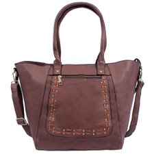 Bolsa Satchel Feminina Em Alto Relevo Com Tressê E Tachas Bolsa Satchel Feminina Em Alto Relevo Com Tressê E Tachas