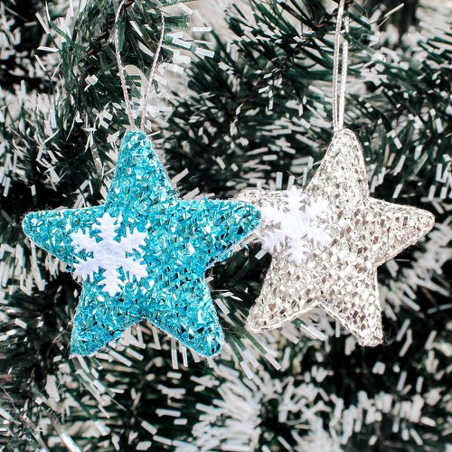 Kit 2 Estrelas Pendurar Natal Colorida Com Glitter 6 Cm