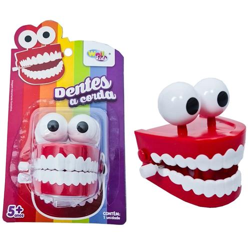 Brinquedo Boca Dentes Dentadura A Corda Colorida Wellkids