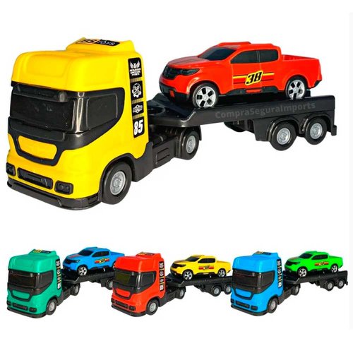 Mini Caminhão Reboque + Carrinho Colorido De Brinquedo BS Toys