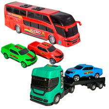 Kit Carrinhos Caminhão Ónibus De Brinquedo 5 Peças Meninos Infantil