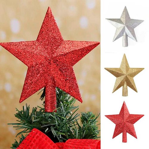 Ponteira De Estrela Enfeite Natal Com Glitter 15 Cm