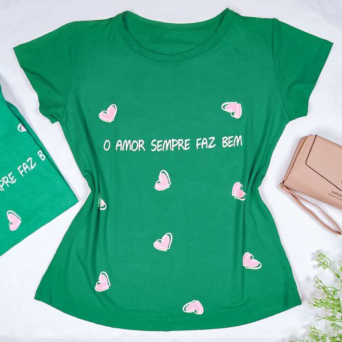 Blusa T-Shirt Feminina Estampa De Coração Com Frase