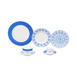 Jogo de Jantar de Porcelana 42 Peças High White Blue Geometry 17328 Wolff Jogo de Jantar de Porcelana 42 Peças High White Blue Geometry 17328 Wolff
