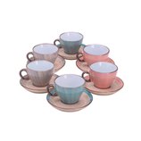 Jogo 6 Xícaras de Chá de Porcelana com Pires 200ml Watercolor 26489 Bon Gourmet Jogo 6 Xícaras de Chá de Porcelana com Pires 200ml Watercolor 26489 Bon Gourmet