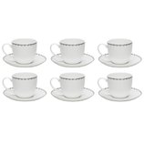 Jogo Xícaras Café com Pires Porcelana Bone China Minsk Prata 90ml 17346 Wolff Jogo Xícaras Café com Pires Porcelana Bone China Minsk Prata 90ml 17346 Wolff