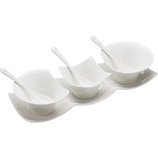 Jogo 3 Petisqueiras de Porcelana com Bandeja e Colheres Lyon 1160 Wolff Jogo 3 Petisqueiras de Porcelana com Bandeja e Colheres Lyon 1160 Wolff