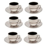 Jogo Xícaras Café Porcelana 6 Peças com Pires Preto e Prata Versa 90ml 35528 Wolff Jogo Xícaras Café Porcelana 6 Peças com Pires Preto e Prata Versa 90ml 35528 Wolff