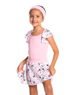 Collant de Ballet Infantil com Manga Godê Estampada Rosa Collant de Ballet Infantil com Manga Godê Estampada Rosa