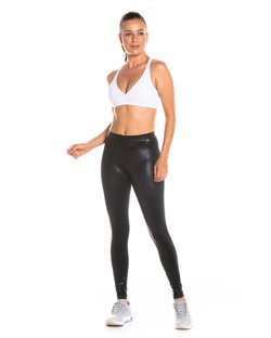 Calça legging cintura alta e elástico reforçado cirrê preto Calça legging cintura alta e elástico reforçado cirrê preto