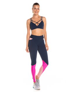 Calça legging com recorte no quadril e perna suplex marinho Calça legging com recorte no quadril e perna suplex marinho