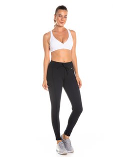 Calça legging com recorte em faixa lateral com detalhe em cordão fake suplex preta Calça legging com recorte em faixa lateral com detalhe em cordão fake suplex preta