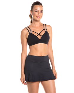 Shorts saia com recorte e pregas laterais barra silicone preto Shorts saia com recorte e pregas laterais barra silicone preto