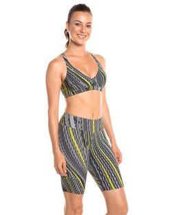 Top fitness modelo básico de bojo removível com costas nadador estampa riscos cinza Top fitness modelo básico de bojo removível com costas nadador estampa riscos cinza