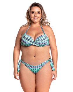 Biquíni Top Praia frente única transpassado no decote de amarrar estampado webbing Biquíni Top Praia frente única transpassado no decote de amarrar estampado webbing