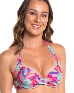 Biquíni Top Praia frente única transpassado no decote de amarrar estampado missoni florido Biquíni Top Praia frente única transpassado no decote de amarrar estampado missoni florido