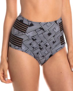 Calcinha de biquíni hot pants cintura alta com detalhe de elástico na lateral estampada geométrico preto Calcinha de biquíni hot pants cintura alta com detalhe de elástico na lateral estampada geométrico preto