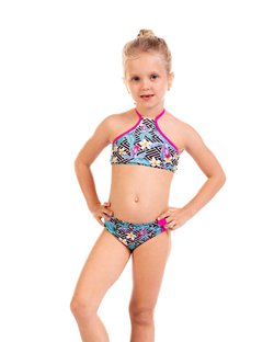 Conjunto Praia Infantil Cropped de Amarrar e Calcinha Estampa Floral P&B Conjunto Praia Infantil Cropped de Amarrar e Calcinha Estampa Floral P&B