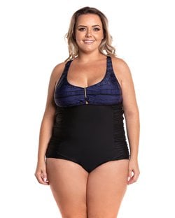 Maiô violeta costas fechada e franzido na lateral estampa cidade azul Maiô violeta costas fechada e franzido na lateral estampa cidade azul
