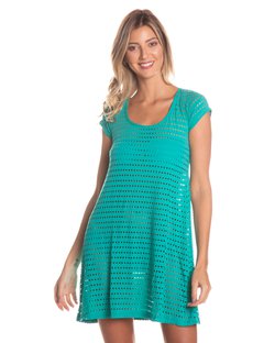 Saída de praia vestido curto de renda com manga e laço nas costas verde Saída de praia vestido curto de renda com manga e laço nas costas verde