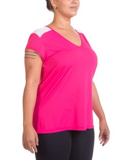 Blusa Plus Size com Recorte e Tule em Dry Fit Rosa Blusa Plus Size com Recorte e Tule em Dry Fit Rosa