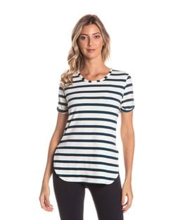 Blusa com Manga Dobrada em Viscolycra Listras Blusa com Manga Dobrada em Viscolycra Listras