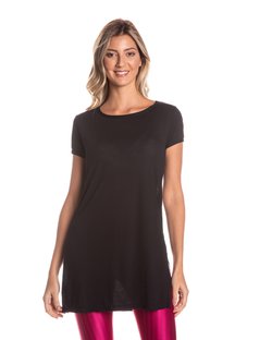 Blusa Longa com Abertura Lateral em Viscose Preto Blusa Longa com Abertura Lateral em Viscose Preto