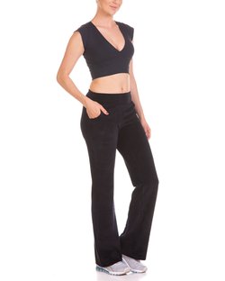 Calça Flare de Plush com Bolso Frontal e Cós Largo Preto Calça Flare de Plush com Bolso Frontal e Cós Largo Preto