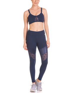 Calça Legging com Recorte em Tule e Cirrê em Suplex Azul Marinho Calça Legging com Recorte em Tule e Cirrê em Suplex Azul Marinho
