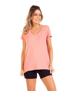 Blusa Baby Look Mais Soltinha Decote V em Dry Fit Bella Blusa Baby Look Mais Soltinha Decote V em Dry Fit Bella