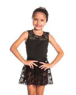 Collant de Ballet Infantil com Detalhe em Renda e Costas em Gota Preto Collant de Ballet Infantil com Detalhe em Renda e Costas em Gota Preto