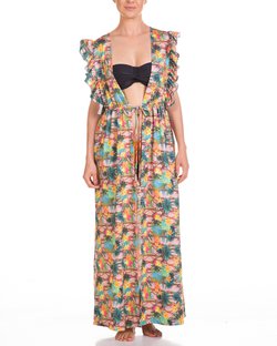 Saída de Praia Aberta e Longa Estampa Floral Nude Saída de Praia Aberta e Longa Estampa Floral Nude