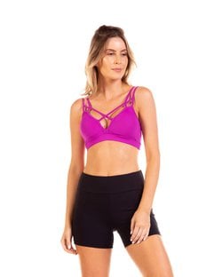 Top Fitness Strappy Bra, Alças Finas e Bojo Removível Fuchsia Top Fitness Strappy Bra, Alças Finas e Bojo Removível Fuchsia