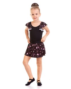 Collant de Ballet Infantil com Manga Godê Estampa Plié Preto Collant de Ballet Infantil com Manga Godê Estampa Plié Preto
