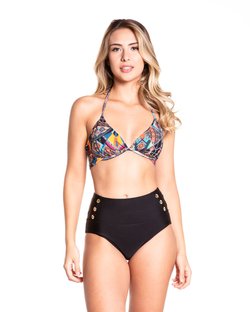Biquíni Top Praia Cortininha com Lateral Larga e Bojo Removível Estampa Tribal Color Biquíni Top Praia Cortininha com Lateral Larga e Bojo Removível Estampa Tribal Color