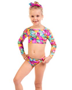 Conjunto Praia Infantil Cropped Manga Longa Calcinha e Faixa de Cabelo Estampa Asas de Borboletas Conjunto Praia Infantil Cropped Manga Longa Calcinha e Faixa de Cabelo Estampa Asas de Borboletas
